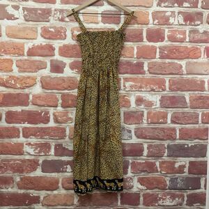 Just Love Dress Womens XL Tan and Black Cheetah Safari Animal Print Smocked Midi